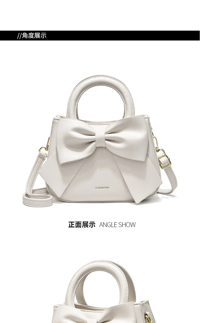 New Fashion Casual Handbags for Women Cute Bow Black White Blue PU Handbags Trendy Daily Shoulder Underarm Bags Bolsa Feminina