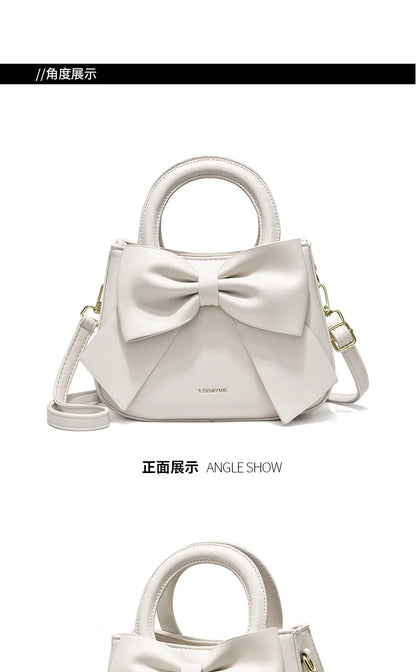 New Fashion Casual Handbags for Women Cute Bow Black White Blue PU Handbags Trendy Daily Shoulder Underarm Bags Bolsa Feminina