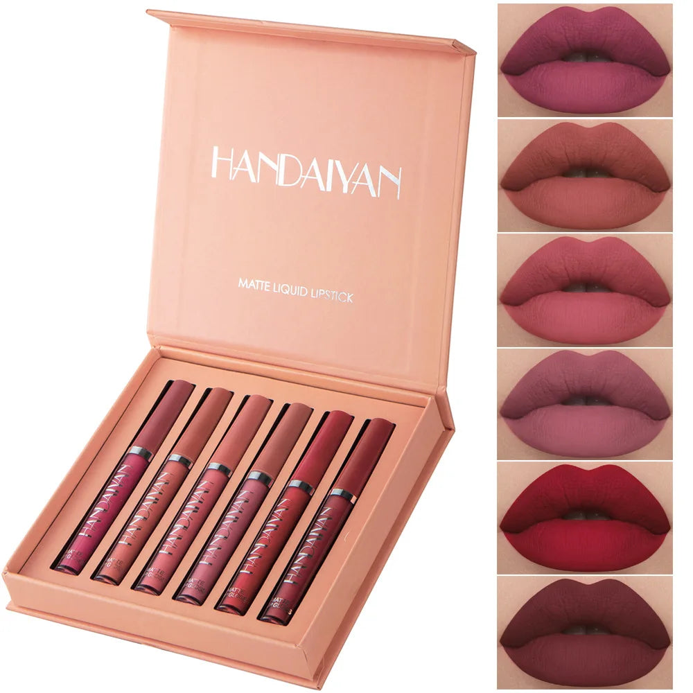 6Pcs/Box Makeup Lipstick Liquid Set Velvet Matte Gloss Lip Red Lipstick Nude Women Long Lasting Waterproof Beauty Cosmetic Kit
