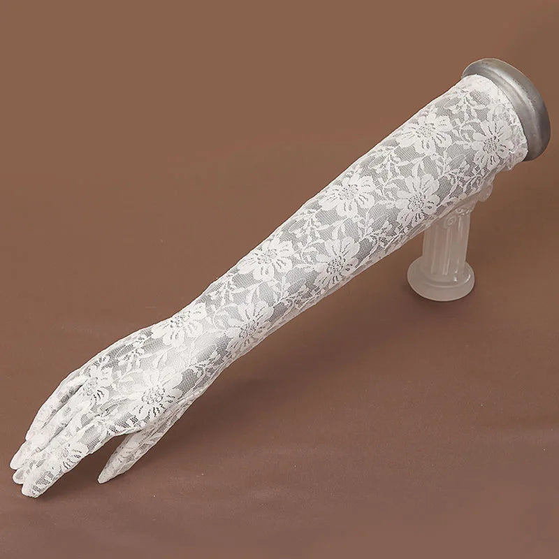 Women Sexy Hollow Lace Summer Drive Cycling Breathable Gloves Thin Transparent Exquisite Etiquette Lolita Cosplay Soft 40 cm