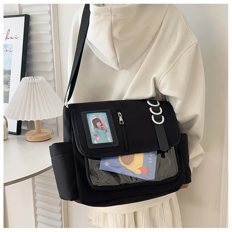 Y2K Japanese Harajuku School Bags for Girls New Transparent Itabag Crossbody Bag DIY Badges Display Plate Ita Bag