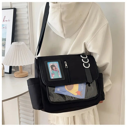 Y2K Japanese Harajuku School Bags for Girls New Transparent Itabag Crossbody Bag DIY Badges Display Plate Ita Bag
