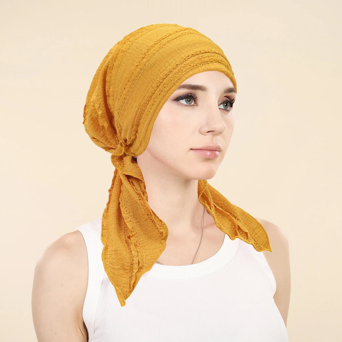 Ramadan Solid Color Turban Hijab Hats Long Tail Head Wraps Soft Elastic Muslim Hats Breathable Chemo Cap For Women Girls
