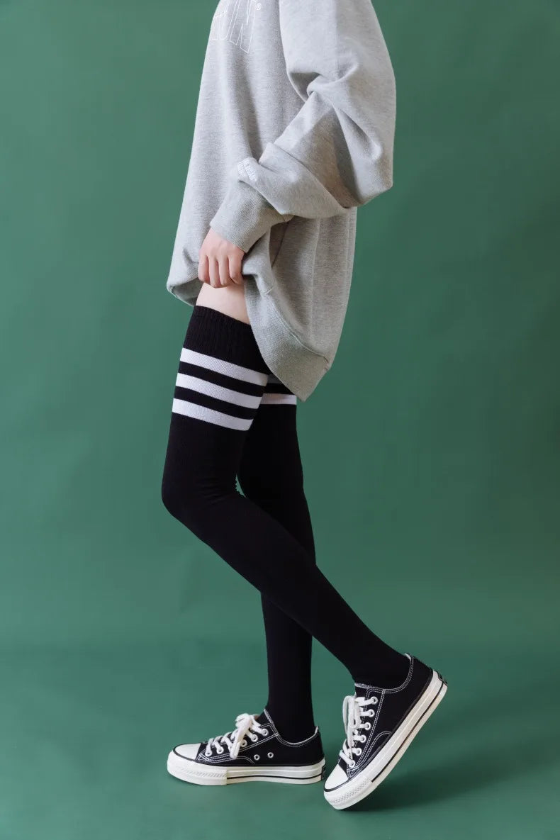 1/2 Pairs Women Over The Knee Socks Cotton Thigh High Socks Black White Blue Colorful Striped Pattern Fashion Casual Daily Wear