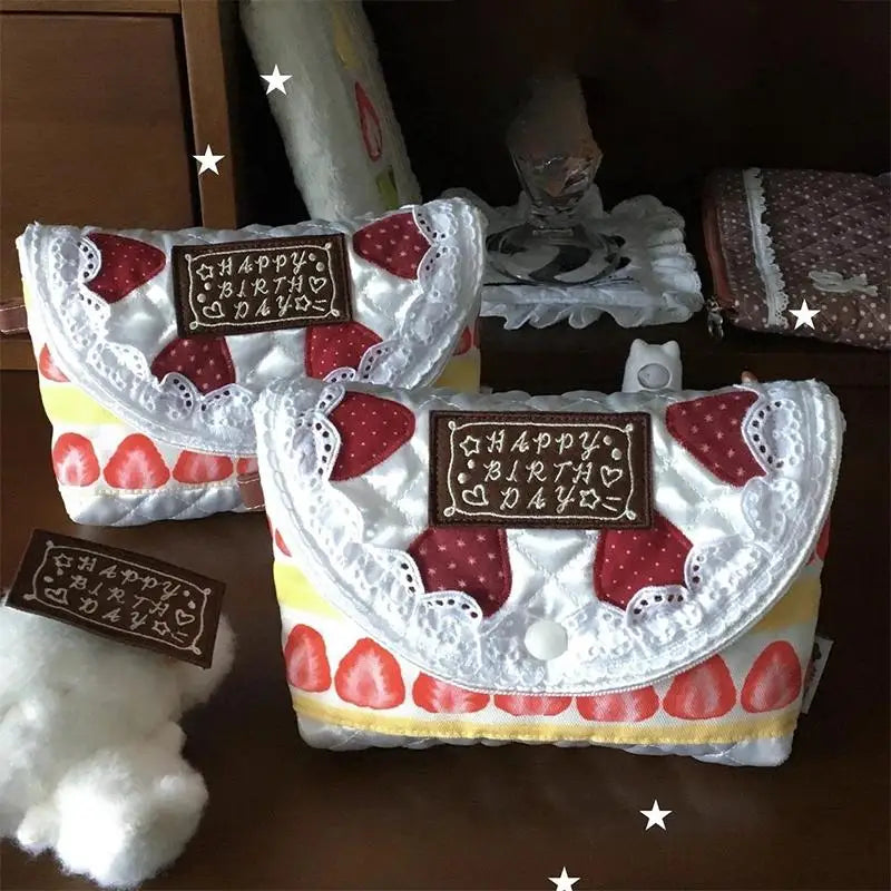 Kawaii Fashion Patchwork Strawberry Handbag Unique Cake Bag for Women Luxury Tote Purse for Gift Birthday or Party