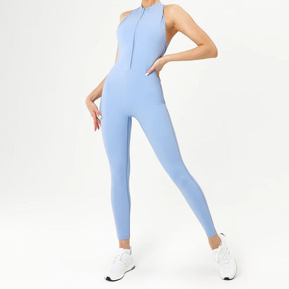 Sport Jumpsuits Women Zipper Fitness Overalls Sexy Backless Gym Bodysuits Scrunch One Piece Suit Workout Clothes Tracksuits