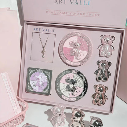 ART VALUE 7PCs Multipurpose Makeup Sets Include 3 Matte Lip Mud,1 Pressed Powder,1 Blush,1 Eyes Palette And Necklace Cosmetics