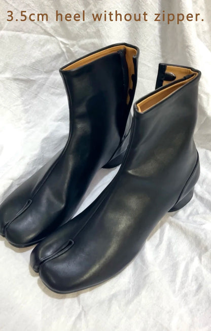 Split Toe Chunky Heels Ankle Boots Women Brand Designer Tabi Short Boots Autumn Winter INS Style Genuine Leather Female Shoes