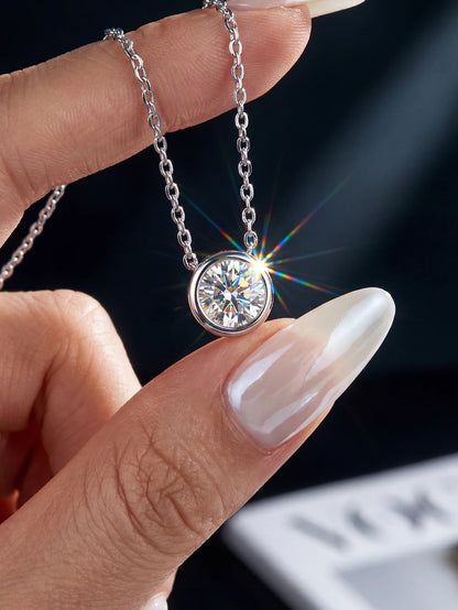 GRA 1CT Moissanite Necklace for Woman 925 Sterling Sliver Round Diamond Pendant Engagement Wedding Party Fine Jewely New