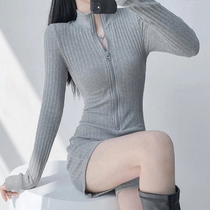 Women's Jumpsuits Long Sleeve Slim Fit Stretch One Piece Yoga Shorts Playsuits Romper Sexy Fitness Big Zipper Sportwears