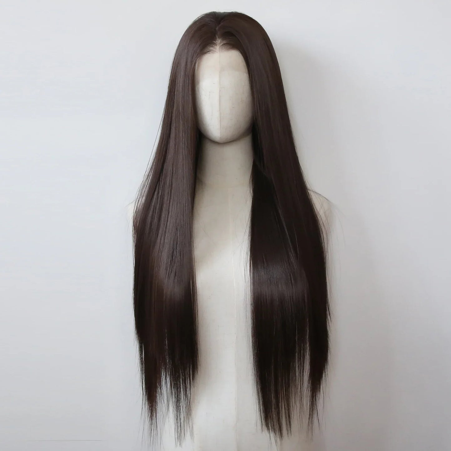 Ashely 13*4 Dark Brown Synthetic Lace Front Wigs Brown Long Straight Lace Front Wig for Women Pre Plucked Natural Hairline
