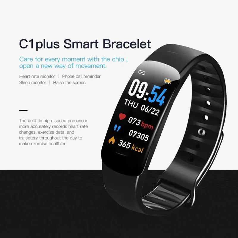 Smart Watch C1 Plus Bluetooth Step Counting Sports Bracelet Fitness Tracker Heart Rate Blood Pressure Sleep Men Women