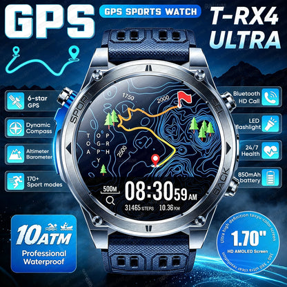 2026 New Military T-RX4 Ultra GPS Smart Watch Men 10ATM Waterproof Compass Flashlight Bluetooth Call Sports tracker Smartwatch