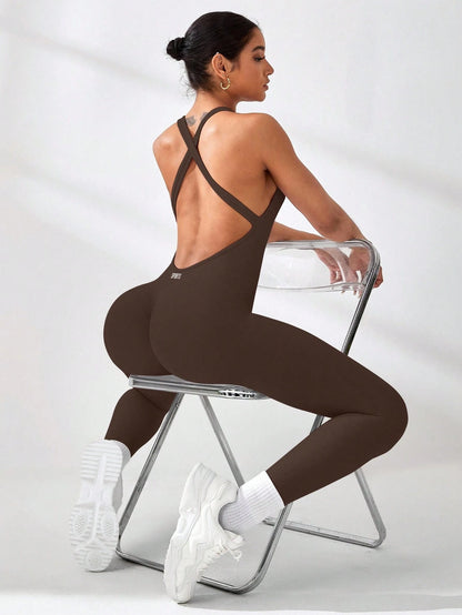 Yoga lady's one-piece suit with crossed back