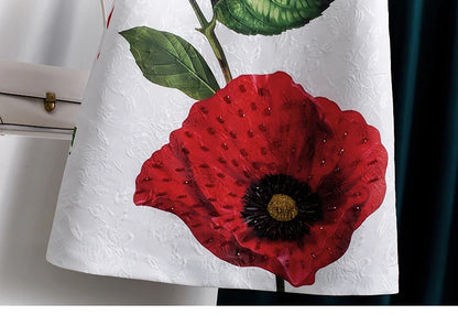 Women White Floral Printed Beaded Dress Sleeveless Round Neck a Line Elegant Summer Party Luxury Jacquard Shift Dress Chic Look