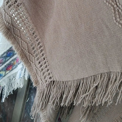 Wedding Party Cloak Hooded Knitted Shawl Bohemian Winter Warm Ladies Tassel Cape Oblique Stripe Wraps Scarf Coat