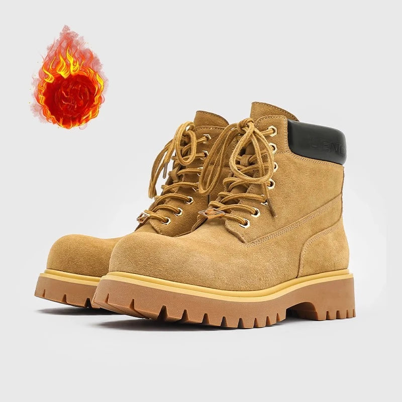 Big Round Toe Yellow Boots Man 2025 Autumn Men Casual Platform Ankle Boots Outdoor Hiking Boots Winter Warm Workwear Shoe Unisex