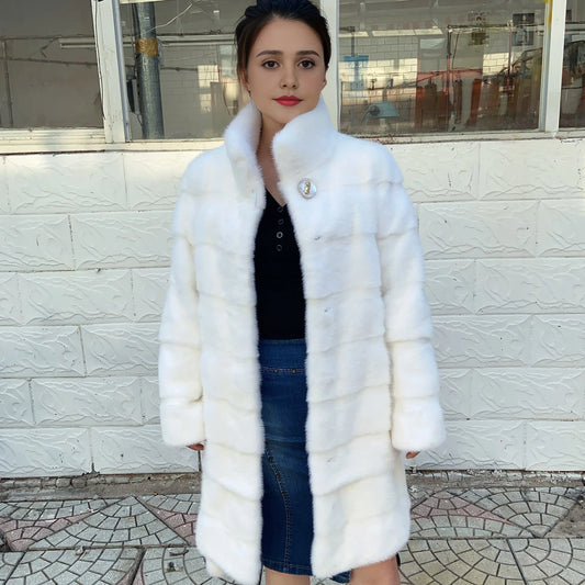 Fancy Rani Real Mink Fur Coat Natural White Women Winter Long Leather Jacket Luxury Female Clothes Mink Fur Coat Women Promotion