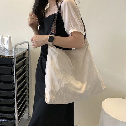 Women Luxury Corduroy Shoulder Bag Large Handbag Big Casual Tote Canvas Lining Solid Cloth Purse Zipper Crossbody Messenger Bags
