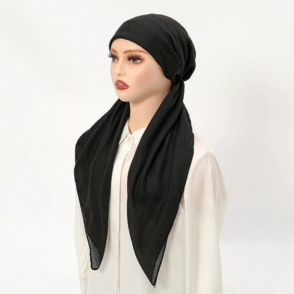 New Solid Cotton Linen Elastic Headscarf Cap Women Elastic Muslim Instant Hijab Bottoming Cap Muslim Headscarf Undercap HeadWrap