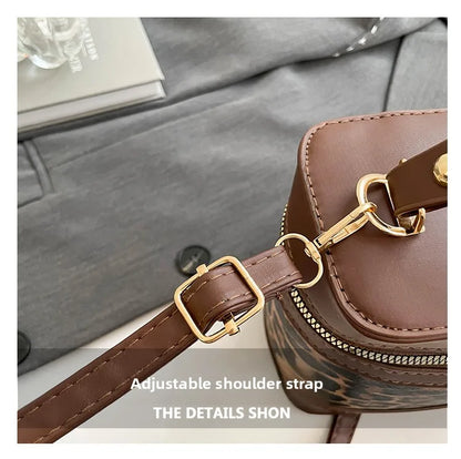 Fashion Round Bucket Bags For Women's Daily Used, Leopard Pattern Crossbody Shoulder Bag For Commuting, Casual Ladies Handbags