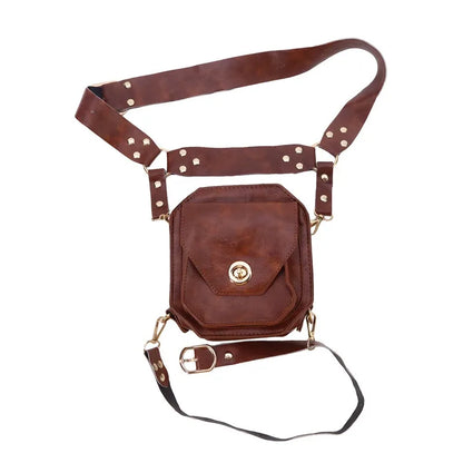 Punk Retro PU Waist Bag Casual Small Square Hip Packs For women's Crossbody Cross Multi-function Outdoor Leg Phone Pouch