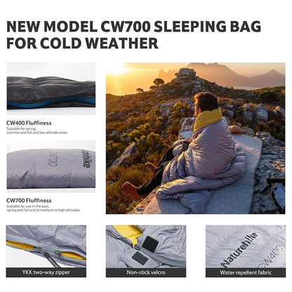 Naturehike CW700 Envelope Duck Down Sleeping Bag Winter Warm 650FP Down Sleeping Bag Camping Hiking Ultralight Sleeping Bag for Men & Women