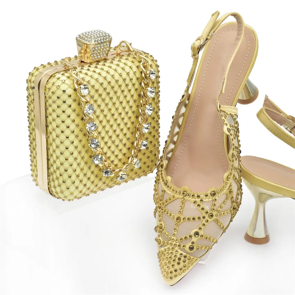 Italian Shoe and Bag Set for Party In Women Shoes for Women 2025 Designer Luxury Hollow Design Trendy Party Ladies Shoes and Bag