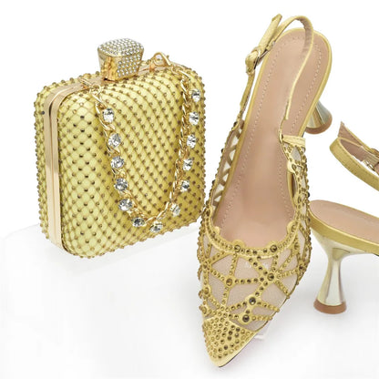 Italian Shoe and Bag Set for Party In Women Shoes for Women 2025 Designer Luxury Hollow Design Trendy Party Ladies Shoes and Bag