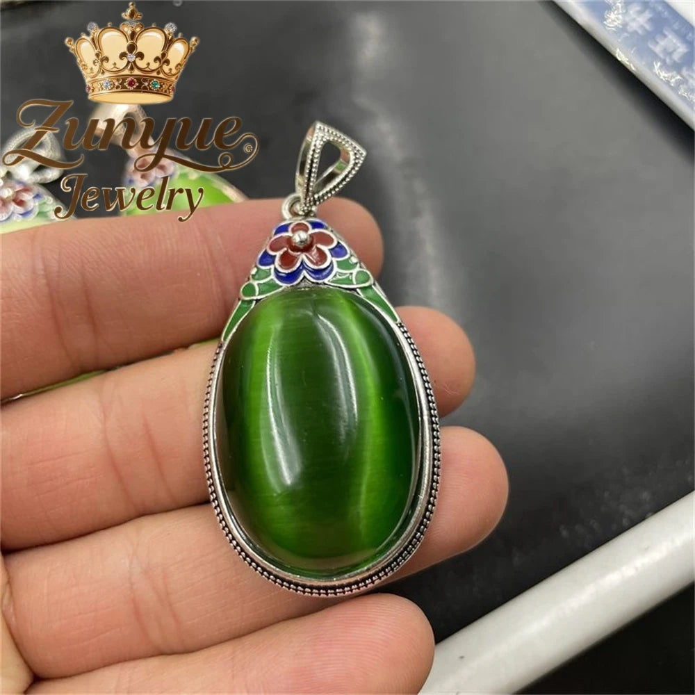 Natural Colorful Cat's Eye Stone Pendant Necklace Elegant Fashion Daily Wear Luxury Quality Fine Jewelry For Women Unisex Gift