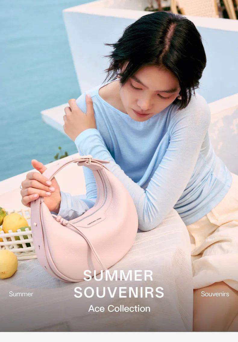 Amazing Song Original Design Half Moon Bag Small Top Grain Leather 2026 New Fashionable Women's Bags
