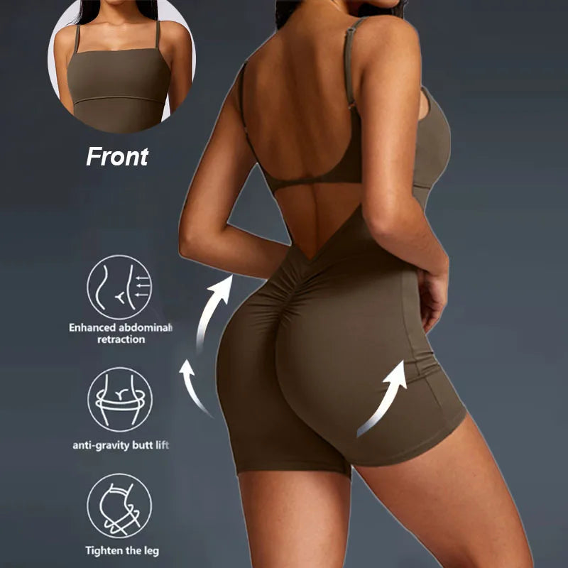 Sexy Back V Yoga Jumpsuits Butt Lifting Gym Bodysuit Women's Tracksuit Fitness Sports Overalls For Woman Workout Rompers
