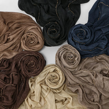 Fashion Crinkle Cotton Royan Hijab Scarf for Muslim Women Islamic Long Soft Shawls Wraps Short Tassel Bufanda Accessories