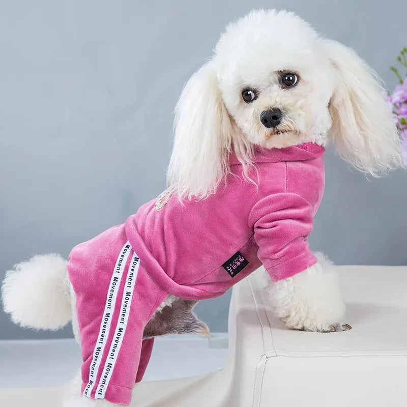 Luxury Velvet Dog Clothes,Dog Jumpsuit,Small Medium Dogs,Yorkie Puppy Costume,Hooded Coat,Tracksuit Overalls,Autumn,Winter