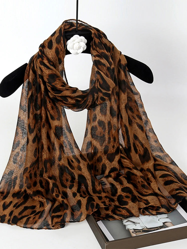 2025 New Vintage Voile Scarf Leopard Print Hijab for Women Lightweight Sunscreen Head Wrap Beach Cover-Up Windproof Travel Scarf