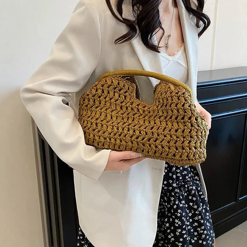 New Summer Beach Bag for Women Clutch Bag Luxury Designer Straw Bags Tote Handbag Fashion Woven Rattan Bags Female Travel Purse