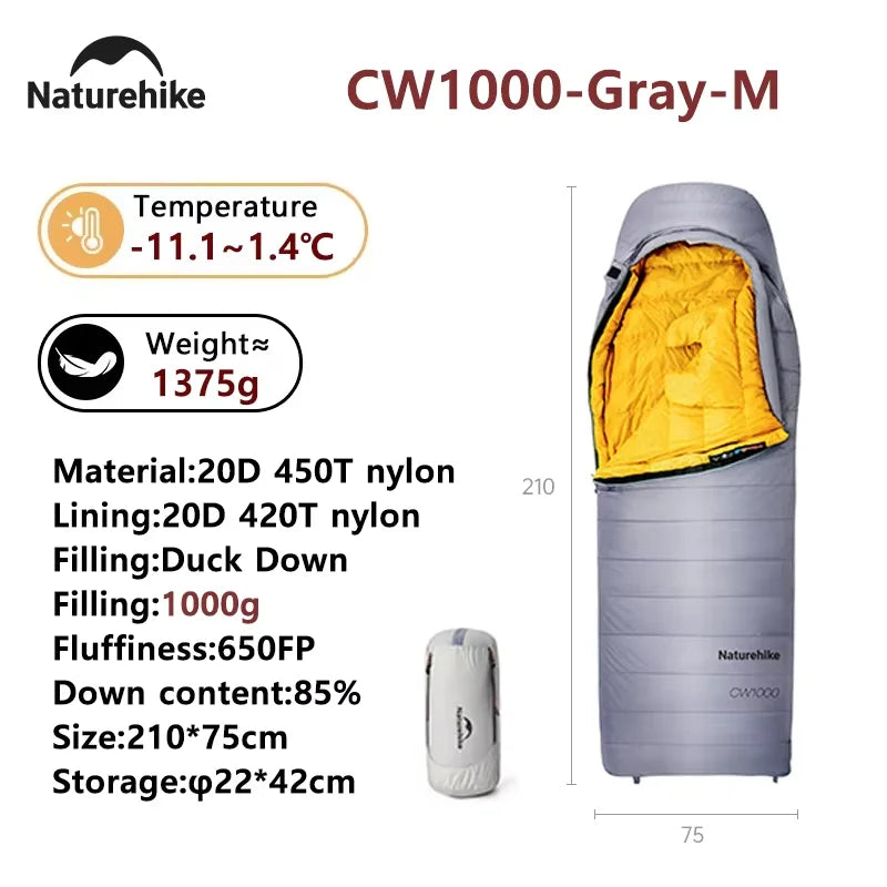 Naturehike Camping Sleeping Bag CW400 CW700 CW1000 Duck Down Sleeping Bags Ultralight Outdoor Hiking Waterproof Sleeping Bags