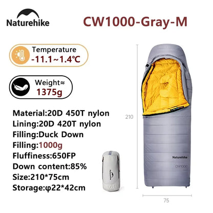 Naturehike Camping Sleeping Bag CW400 CW700 CW1000 Duck Down Sleeping Bags Ultralight Outdoor Hiking Waterproof Sleeping Bags