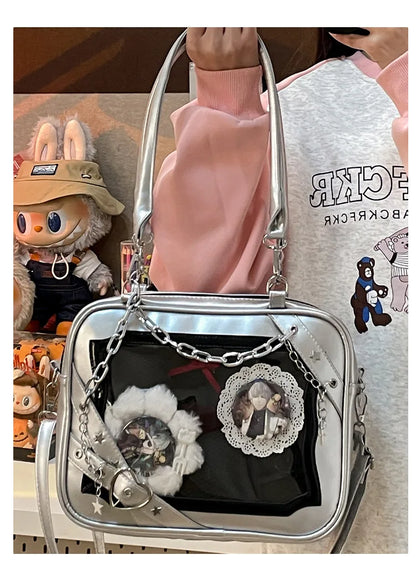 New Arrival Subculture Spicy Cool Girls Shoulder Bags Fashion Gothic Style PU Leather Ita Bags Pin Display Ita Crossbody Purse