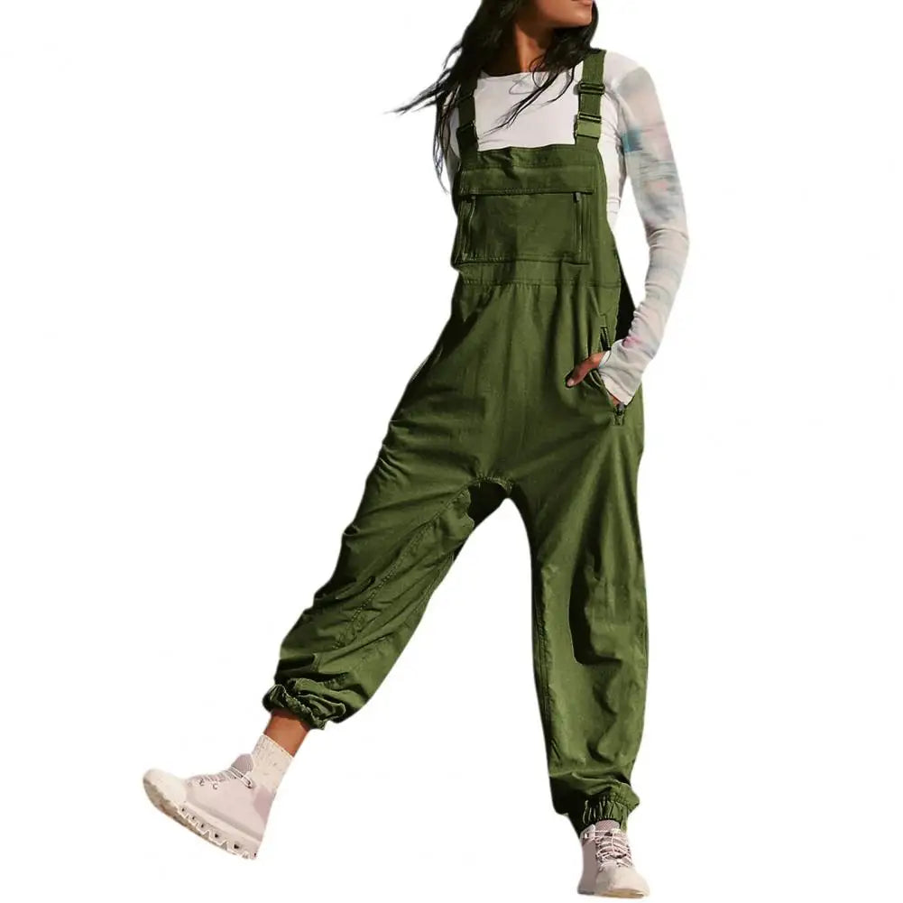 Women Jumpsuit Loose Style Overalls Boho Solid Color Square Collar Playsuits Sleeveless Rompers Summer Casual Clothes