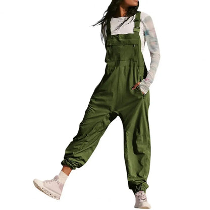 Women Jumpsuit Loose Style Overalls Boho Solid Color Square Collar Playsuits Sleeveless Rompers Summer Casual Clothes