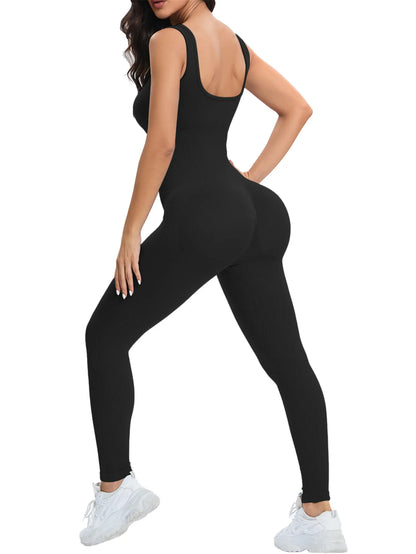 Women Workout Seamless Jumpsuit Yoga Ribbed Bodycon One Piece Tank Top Leggings Romper