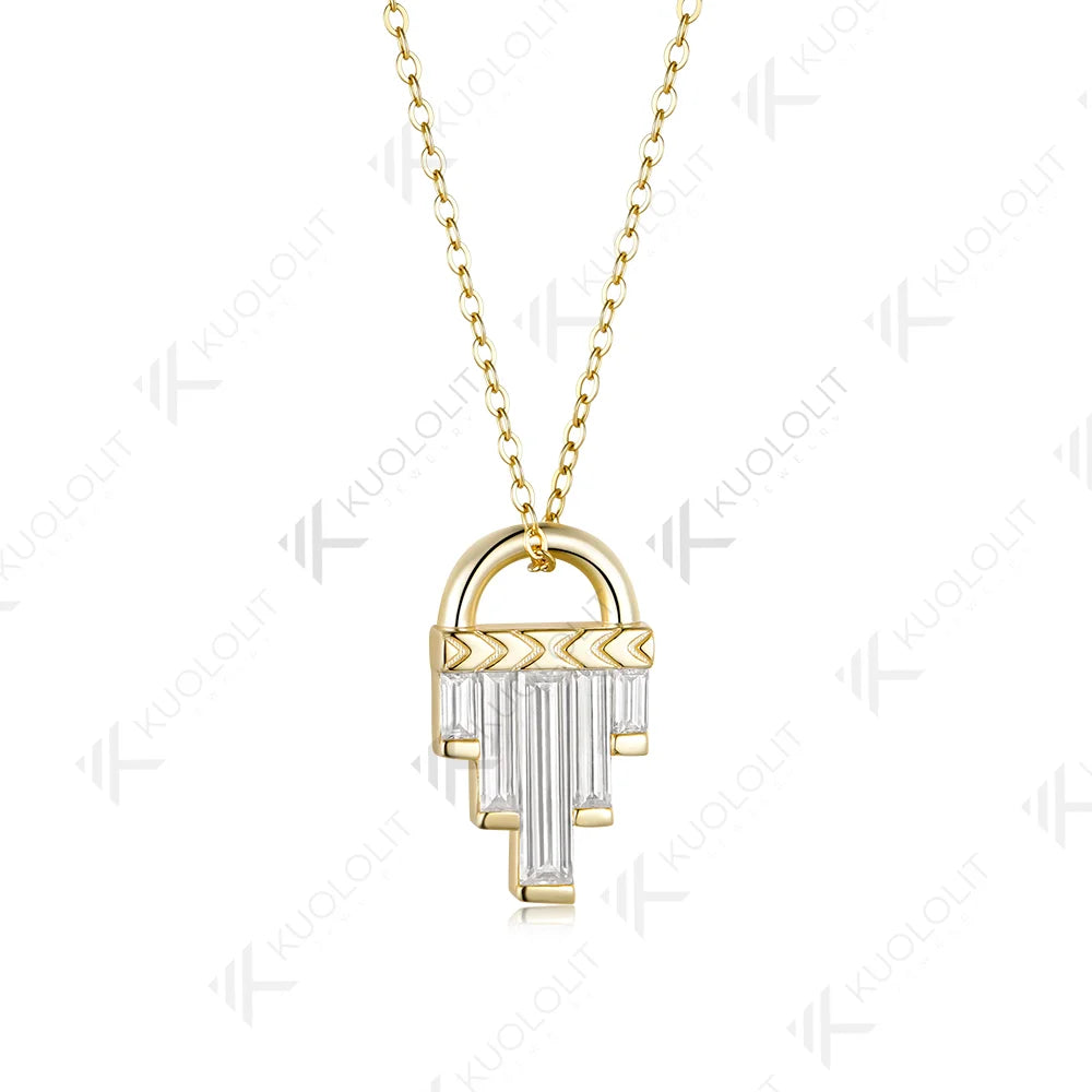 Kuololit 1.8CTW Lock Moissanite Custom Necklace for Women Solid 585 14K 10K Yellow Gold Necklace for Christmas Gifts Party