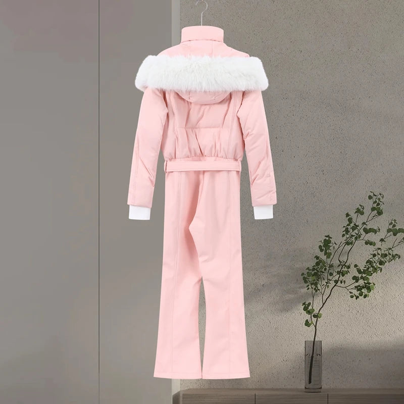 Fashion Women's Skiwear Jumpsuit Waterproof Design Long Sleeve Slim Female Jumpsuits 2026 Winter Outdoor Thicken Lady Suits
