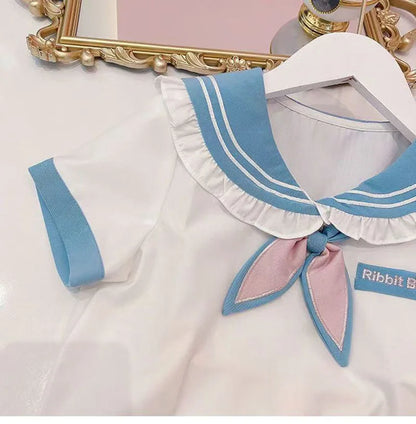 Summer Children Girls Student Uniform Set kids JK Mandarin Collar T-shirts and Pleated Skirts 2 Pieces Suit Kid School Uniform