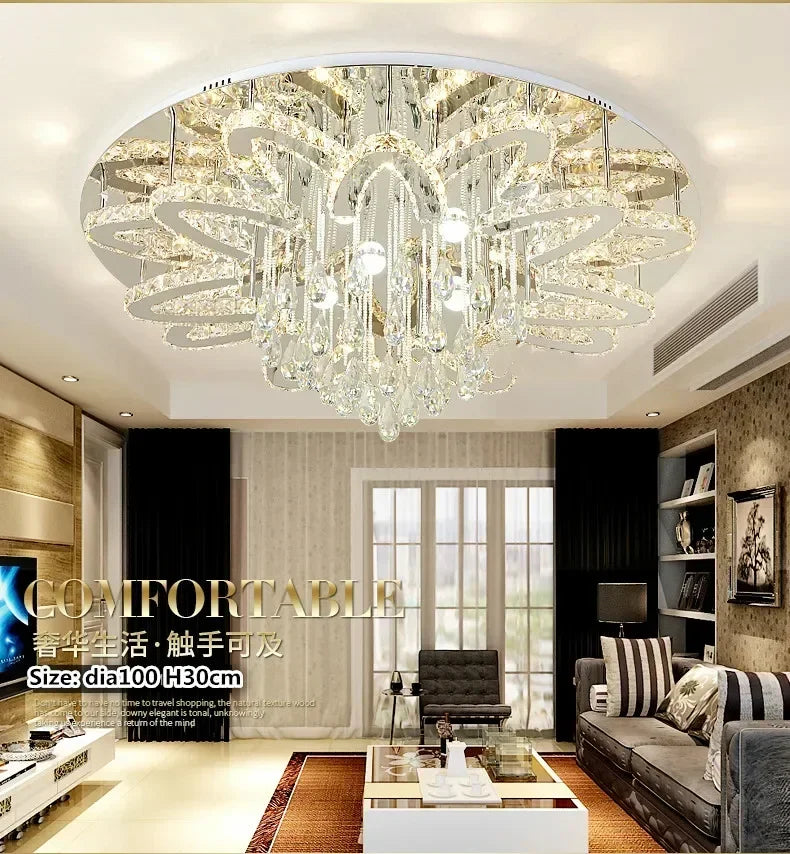 LED Modern Crystal Stainless Steel Round Dimmable RGB Chandelier Lighting Lamparas De Techo For Foyer Living Room Bedroom