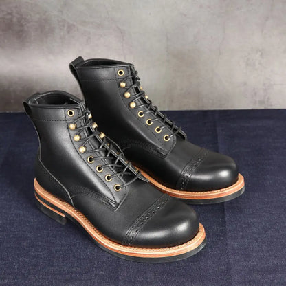 Handmade-Goodyear High Top Outdoor Casual Leather Shoes Trend Retro Boots Motorcycle Boots Men's Boots