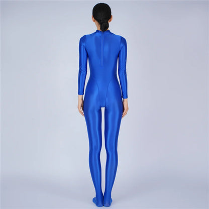 Sexy Women Yoga Shaper Tight Wear Oil Glossy Shiny Elastic Bodysuit Sheer See Through Rompers Jumpsuits Candy Color
