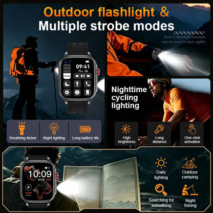 LIGE Militray 1400mAh Large Battery Smart Watch For Men 2.01 inch HD Screen 100+Sports Mode Bluetooth Call Men Women Smartwatch
