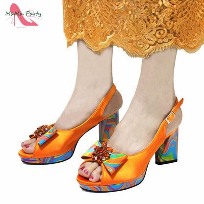 2024 New Design Italian Women Shoes and Bag to Match in Super High Heels in Yellow African Ladies Sandals for Wedding Party